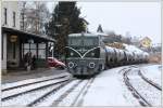 GEG 2050.05 mit einem Kesselzug am 10.2.2013 abfahrbereit in Zwettl.