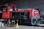 Die Diesellokomotive 2062 036-5 aus dem Jahr 1961 ist hier in der Werkstatt des Lokparks in Ampflwang zu sehen. (August 2020)