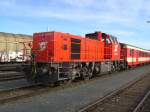 Der 2070 009 (Hector) am 04.02.2008 in Braunau mit Schlierenwagen am Haken.