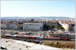 Blick vom Bahnorama-Turm an der Baustelle Hauptbahnhof Wien, die diese 2070 mit einer Wagenberstellung passiert. 06.09.11