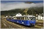 Drei Uerdinger Schienenbusse 5081 562,563,564 fahren von Eisenerz nach Vordernberg Markt.Hier zu sehen auf der Passhhe des Prbichl. 
25.10.2008  
