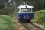 Der Uerdinger Schienenbus 5081 001 fhrt als Fotozug auf der Museumsstrecke von Ampflwang nach Timelkam und wieder retour.