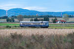  Unterwegs wie zu Oma’s Zeiten mit dem BLAUEN BLITZ auf der Regionalbahn Korneuburg – Ernstbrunn , unter diesem Motto standen am 28.09.2024 gratis  Schnupperfarten  mit dem legendären Dieseltriebwagen 5145.11.
Diese Aufnahme entstand zwischen Stetten Fossilienwelt und Rückersdorf- Harmannsdorf.