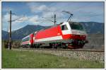 1014 010 und 1014 012 mit ihrem Messwagen am 10.4.2008 auf der Semmering Nordrampe kurz vor Eichberg als SPROB 94053.