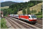 1014 003 + 1014 014 fahren mit dem Messzug SPROB 97754 von Semmering nach Eichberg.Getestet wurden die beiden Talns.