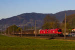 1016 038-2 und 1116-091 mit einem Güterzug zwischen Dornbirn und Hohenems. 15.4.20