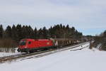 1016 033 mit einem Schiebewandwagenzug am 27. Januar 2021 bei Grabenstätt im Chiemgau.