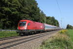 1016 035 war mit einem  EC  auf dem Weg nach München. Aufgenommen am 4. September 2024 bei Hufschlag.