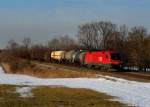 1016 003 mit einem Gterzug am 21.02.2012 bei Hilperting.