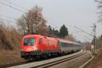 1016 022 mit einem Korridor-Zug auf dem Weg nach Frankfurt / Main. Aufgenommen am 24. Mrz 2013 bei Grabensttt.