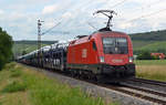 1116 145 schleppte am 16.06.17 einen Autozug durch Retzbach-Zellingen Richtung Würzburg.