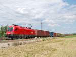 1116 239 fhrt am 19.06.2007 mit einem Containerzug   in Wartberg/Kr durch.