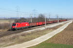1116 113 war am 07.03.2021 mit diesem Güterzug in Richtung Wien zentralverschiebebahnhof unterwegs. Das Foto entstand kurz vor Götzendorf.