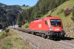 ÖBB 1116 052-2 als Zuglok einer ROLA von Wörgl Terminal Nord nach Brennersee bei der Bergfahrt. Grüße an den freundlichen TF :-). Aufgenommen bei St. Jodok am Brenner am 09.10.2021