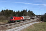 1116 267 mit Schiebewandwagen aus Salzburg kommend am 21. Februar 2023 bei Sossau im Chiemgau.