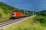 Mit einem Langschienenzug fuhr die 1116.164 am 10. Juni 2023 aus Österreich kommend westwärts. Bei Hagenacker dokumentierte ich die Leistung. Danach musste ich allerdings die Beine in die Hand nehmen, um noch trockenen Fußes mein Auto zu erreichen.  