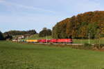 1116 096 mit einem gemischten Güterzug aus München kommend am 12. Oktober 2024 bei Axdorf.