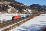 Ein weiterer Trafotransport fuhr am 19.1.2025 von Gleisdorf nach Linz Stahlwerke und wurde ab Graz mit der 1116 139 bespannt hier kurz vor dem Bahnhof Rottenmann.