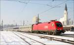 1116 150 zieht den EC 102  Polonia  von Villach nach Warschau.
Knittelfeld 02.2010 