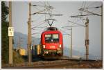 Teleaufnahme der E-Lok 1116 115 welche einen Containerzug ber die Sdrampe der Tauernbahn zieht.
Kolbnitz 17.07.2010