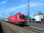 1116 100-7 durchfhrt mit OEC741(Wienertafel)den Bahnhof Marchtrenk;100713