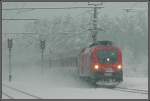 EN 234 von Rom nach Wien gezogen von 1116 138 durchfhrt bei dichtestem Schneetreiben den Bahnhof St. Egyden kurz vor Wiener Neustadt am 6.1.2006. Dieser Zug wird mitlerweile als reiner Nichtraucherzug gefhrt!