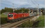 1116 090 & 069 ziehen den EC 103  Polonia  von  Warschau nach Villach.
Ehem. Haltestelle Spielberg 11.10.2011