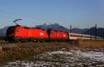 BB 1116 267-4 + 1116 276-5 vor BB EC 166 Wien-Zrich, KBS 951 Mnchen - Rosenheim - Salzburg, fotografiert bei Weisham im letzten Abendsonnenschein am 25.02.2011