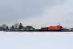 1116 146-2 mit einem Gterzug bei bersee, aufgenommen am 16.2.13.