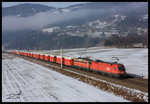 Der in Eisenerz beladene Ganzzug 58664 überquert auf seinem Weg nach Leoben Donawitz auch den Schoberpass. Gezogen wurde der am 27 Jänner 2016 verkehrende Zug von der 1116 154 und 1142 682. Trieben