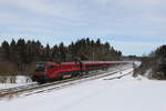 1116 219 mit einem Railjet aus Salzburg kommend am 27. Januar 2021 bei Grabenstätt im Chiemgau.