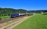 1116 195 mit einem Kesselzug am 15.07.2023 bei Wernstein am Inn.