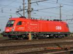 1116 260-9, welche bei flchtigem Hinsehen leicht fr eine Standard-Lok gehalten werden knnte, wirbt fr den Europischen Lokfhrerschein (30.5.2008).