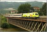 Werbelok 1116 033 Telekom Austria fhrt mit EC 536  Jacques Lemans  von Villach nach Wien.
Leoben 31.07.2008