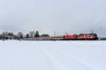 1116 138  Heeres-Sport  und 1116 056 mit einem Korridor-Zug bei bersee. Aufgenommen am 16. Februar.