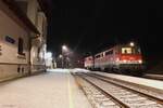 Früh morgens am 3.1.2025 fuhren die 1142 632 und die 1142 683 mangels Fracht als Lokzug von Linz nach Bruck an der Mur.
Im dichten Schneefall wartet der Lokuug im Bahnhof Hinterstoder auf das frei werden der Strecke und die Weiterfahrt.