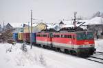 Vllig berrascht und leider aus der  falschen Richtung  wurde ich von 1142 587 und 610, die den 54394 nach Salzburg Gnigl am 27.1.2012 durch Pndorf transportierten.