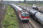 1144 251 der BB mit einem Containerzug beim verlassen des Seelzer Rbf. am 01.08.2009 in Richtung Wunstorf. 