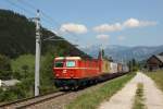 BB 1144.40 schiebt am 06.08.13 die RoLa 41400 von Selzthal bis Spital am Pyhrn.
Hier bei der Einfahrt in Spital am Pyhrn.