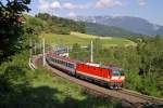 Die neue 1144.117 mit EC-151  Emona  beim überqueren des Abfaltersbachgraben-Viadukt kurz vor Eichberg am 4.6.14