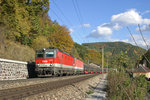 1144.122+013 fahren mit GAG-47041 im besten herbstlichen Licht bei Schlöglmühl bergwärts.