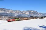 1293 187 und 1016 016 mit dem 54452 (Villach Süd Gvbf - Hall in Tirol) bei Oberndorf in Tirol 9.2.22