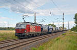 Mit einem Silozug am Haken rollte der ÖBB-Vectron 1293 007 am 14.07.24 durch Wittenberg-Labetz Richtung Dessau.