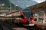 Abendstimmung in Kufstein: Der recht neue Innsbrucker 4024 138 verlsst als RB 5126 von Telfs-Pfaffenhofen nach Rosenheim den Bahnhof Kufstein. (05.07.2008)
