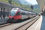 Ausfahrt am Mittag des 30.06.2018 von ÖBB 4024 138-2 als S-Bahn (Bludenz - Bregenz Hafen) aus dem Bahnhof von Feldkirch in Richtung Bodensee.