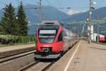 Nachschuss auf ÖBB 4024 074-9, als dieser am 02.07.2018 zusammen mit ÖBB 4024 060-8 als REX (Brenner/Brennero - Kuftsein) durch den Bahnhof von Fritzens-Wattens gen Wörgl fuhr.