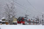 4024 102-8 verlässt Dornbirn Haselstauden gen Bregenz bei winterlichen Verhältnissen. 15.01.21