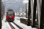 Da war noch Winter in Dornbirn. 4024 071-5 beim überqueren der Dornbirner Achbrücke zum Haltepunkt Schoren. 11.2.21