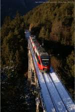 Talent auf dem Vorbergviadukt auf dem Weg nach Scharnitz, gut 20 Minuten vor Sonnenuntergang.