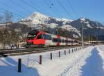 Der 4024 074 als Pendelzug nach Kirchberg am 26.01.2013 unterwegs bei Kitzbhel Schwarzsee.